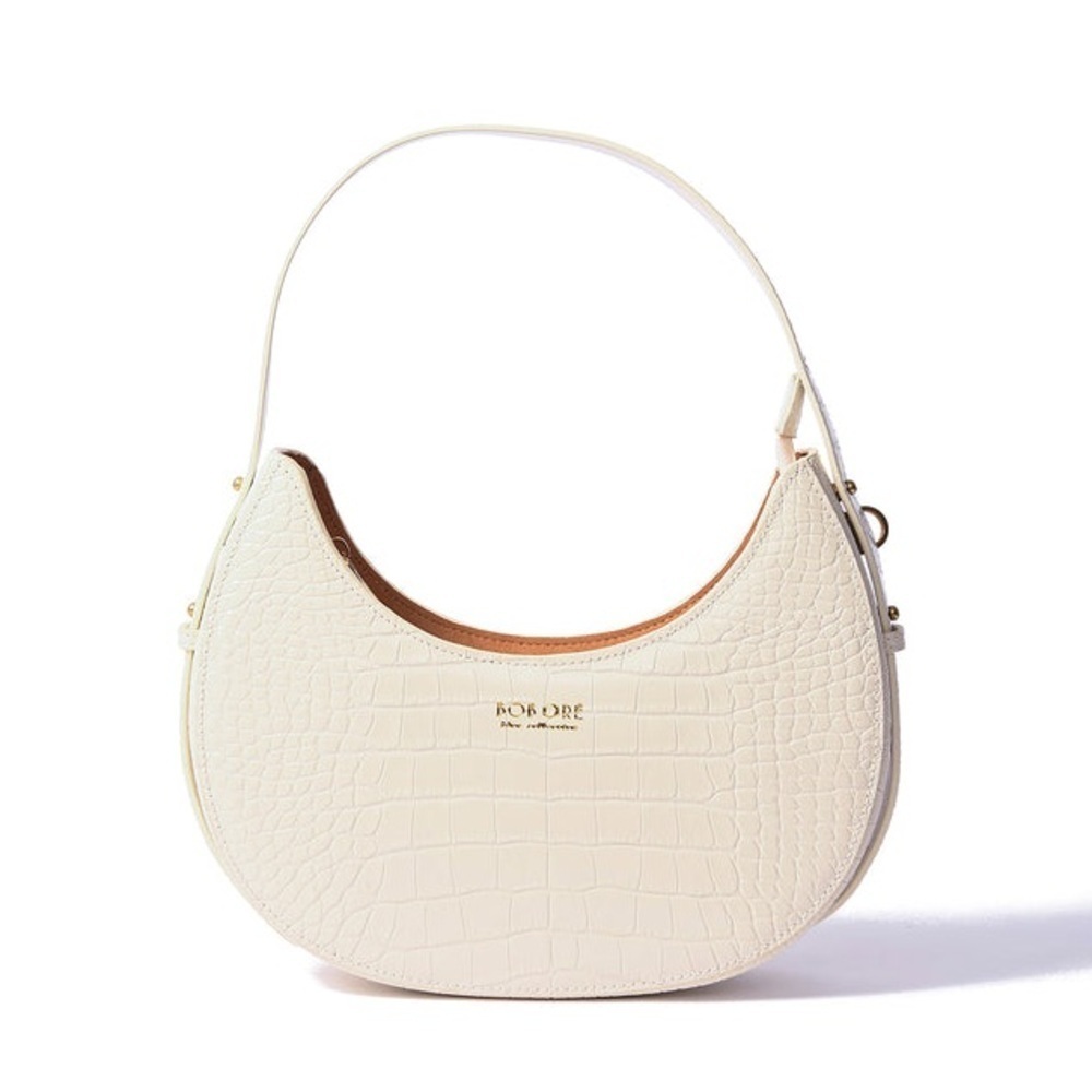 Bob Ore Blue Collection Naomi Crescent Croc Embossed Bag Ivory